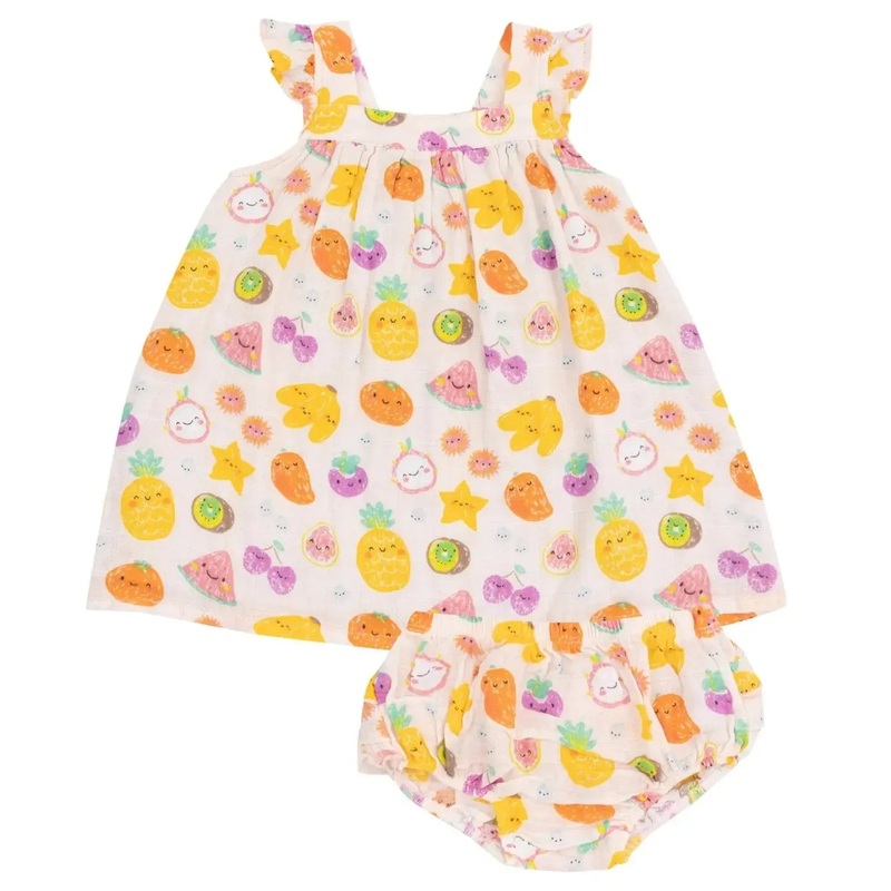Angel Dear – Organic Ruffle Sleeve Dress + Bloomer – Tropical Fruit