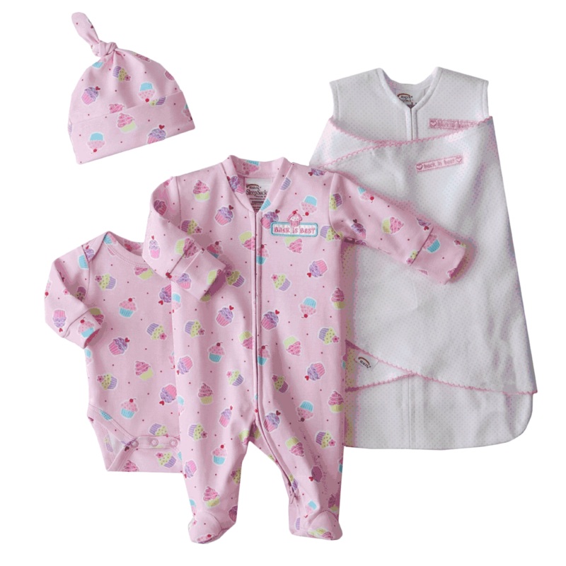Halo 4-Piece Cotton Layette Set, Pink Pin Dot, Newborn