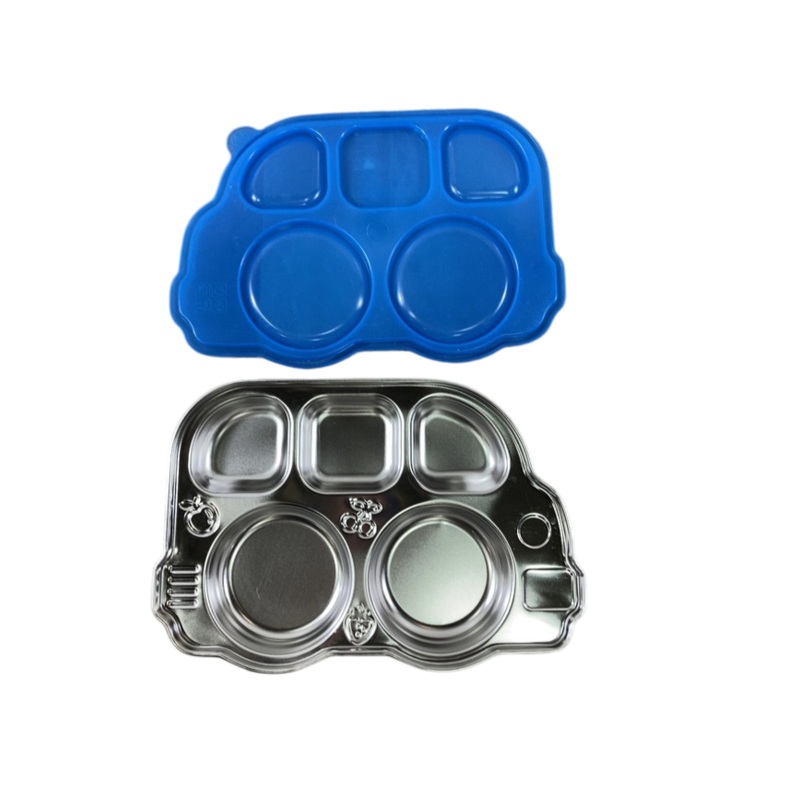Innobaby  Din Din Smart Stainless Bus Divided Platter with Lid, Blue, Pack of 1