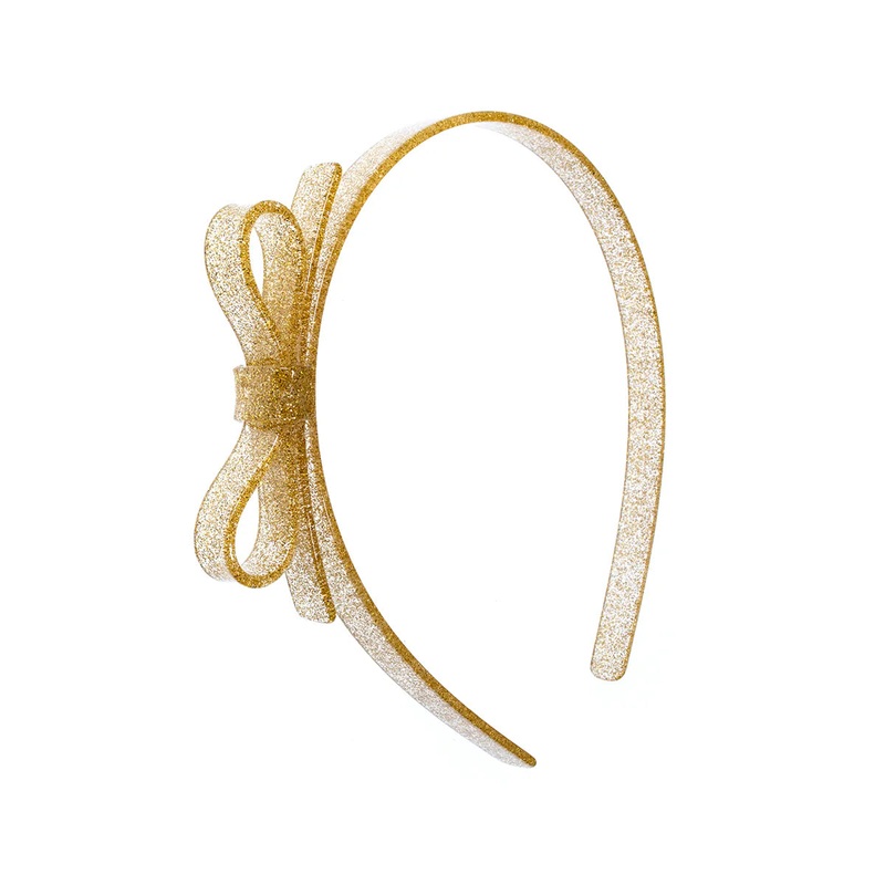 Lilies & Roses Thin Bow Glitter Gold Headband