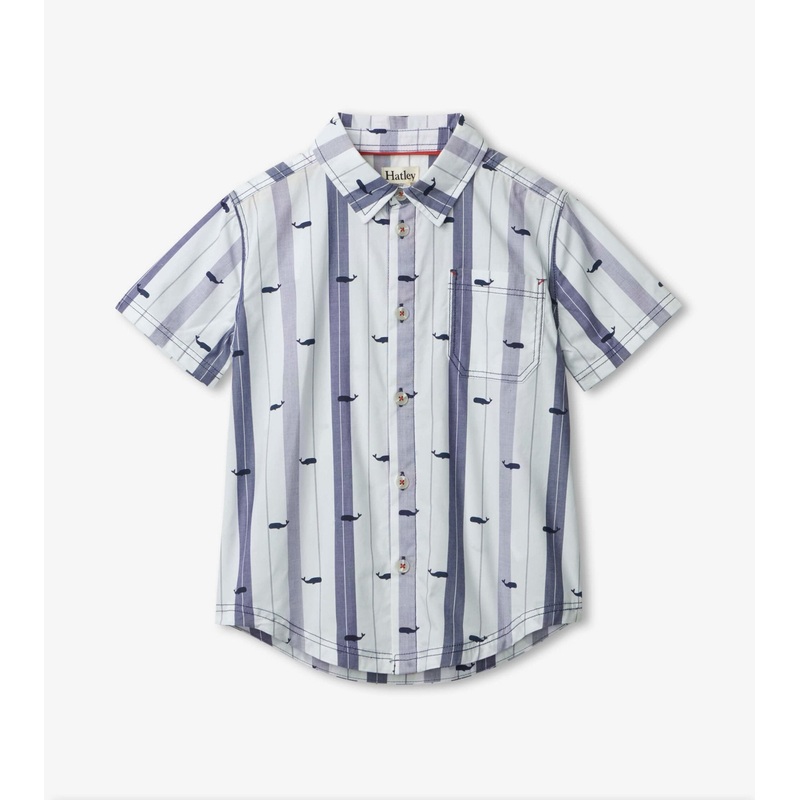 Nautical Whales Short Sleeve Button Down Shirt