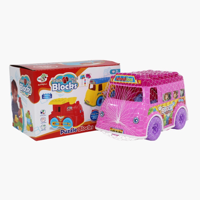 School Bus Blocks Set – Pink Buildable Toy for Kids (3+)