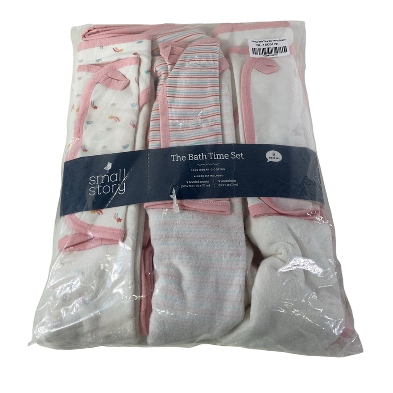 Small Story Bath Time Set 6 Piece, Pink Wavy Stripes