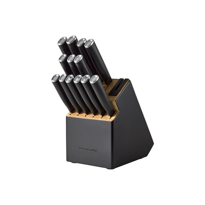 14pc 2-Tone Block Knife Set Black: High Carbon Stainless Steel, Forged Cutlery, Hand Wash, Lifetime Warranty