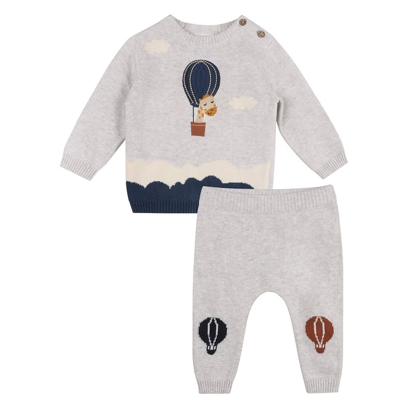 Hot Air Balloon Baby Knit Pullover Pants Set
