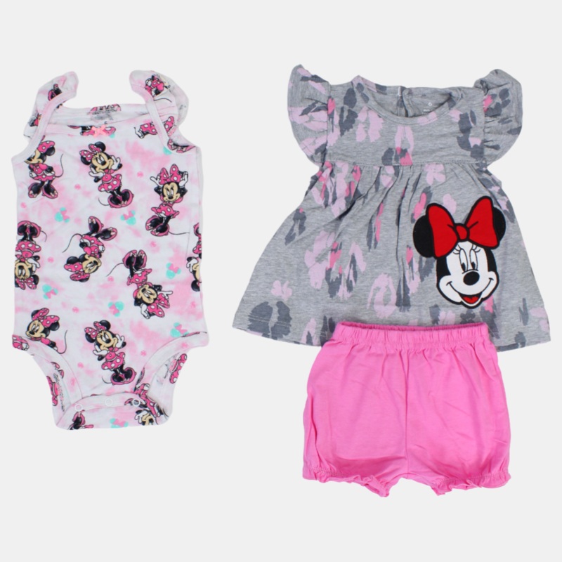 BABY Girls Cotton 3-Piece Outfit Set  Grey with Minnie Mouse Design