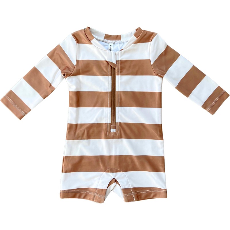 Babysprouts Baby One-Piece Rash Guard Swimsuit | Stripe In Toffee