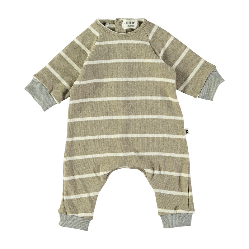 Petit Indi (Made in Spain) – Cozy Jumpsuit – Olive + Cream Stripe