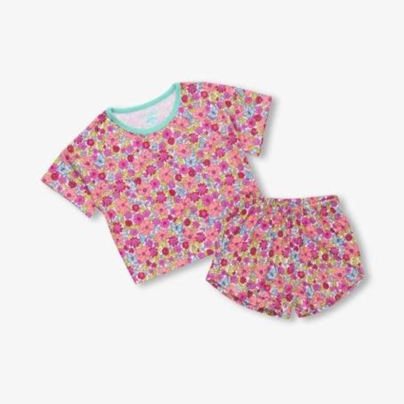 Hatley Groovy Flowers Short Sleep Set | Flamingo Pink