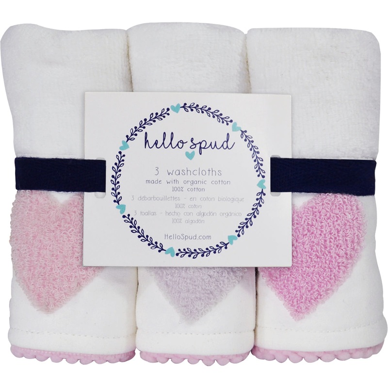 Hello Spud Organic Cotton Washcloth 3-Pack – Pink Hearts