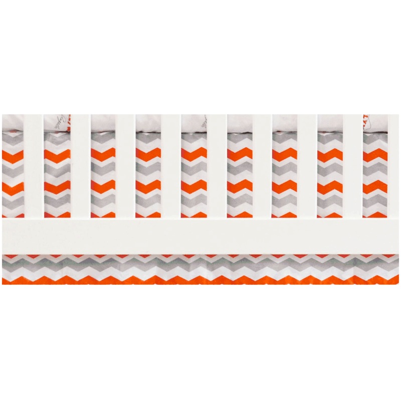 Oliver B Chevron Flat Panel Crib Skirt in White, Orange & Grey