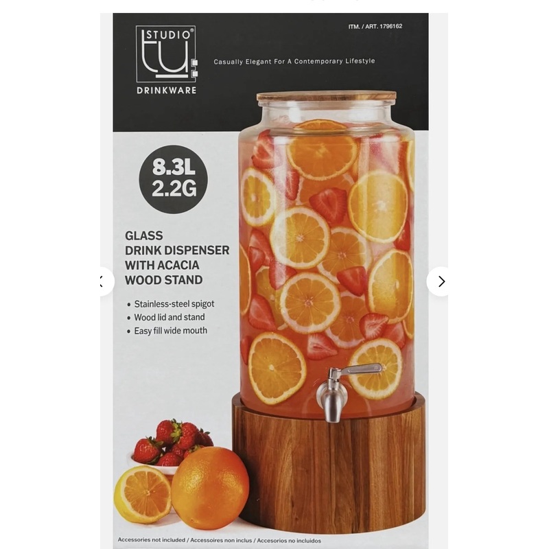 Studio Tu Glass Drink Dispenser with Acacia Wood Stand