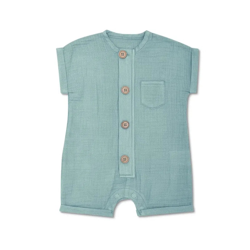 Apple Park – Organic Muslin Short Sleeve Romper – Teal