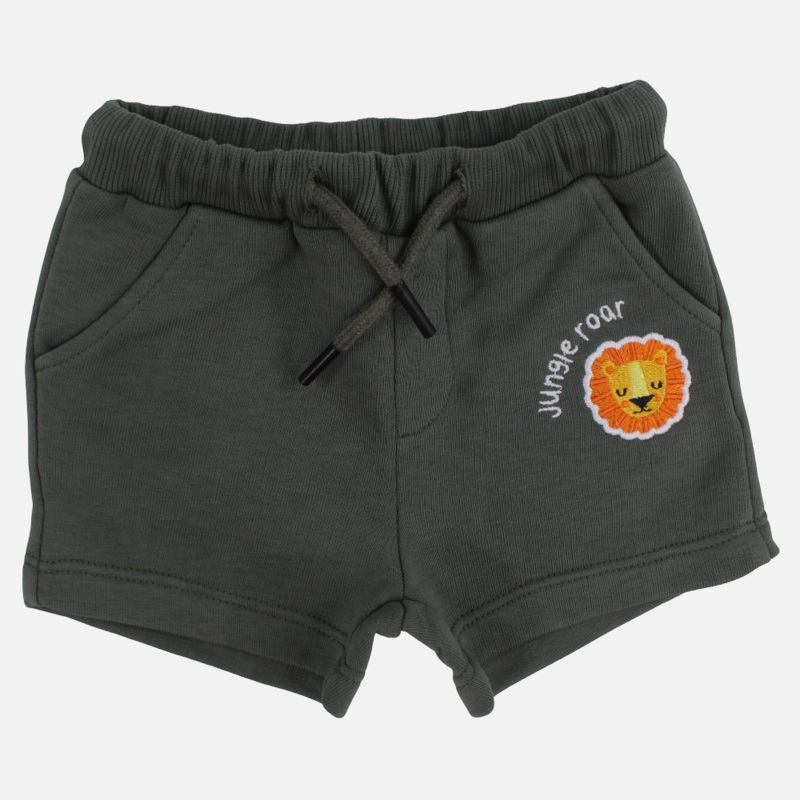 Baby Boys Shorts  Olive Green with Roaring Lion Design