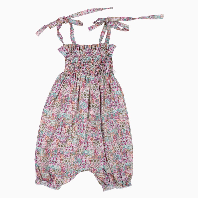 Baby Girls Cotton Romper  Pink with Floral Print