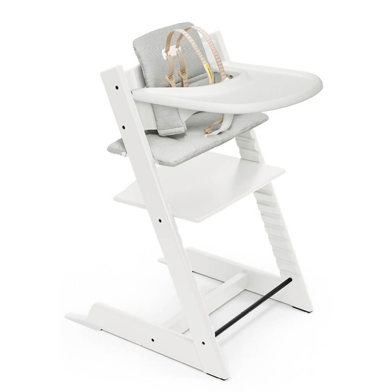 Tripp Trapp Complete Chair White Nordic Grey Cushion with Tray
