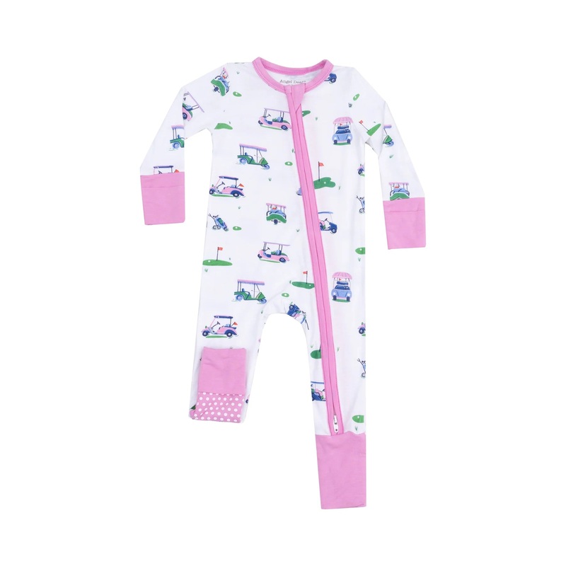 Vintage Golf Carts Pink 2-Way Zipper Romper