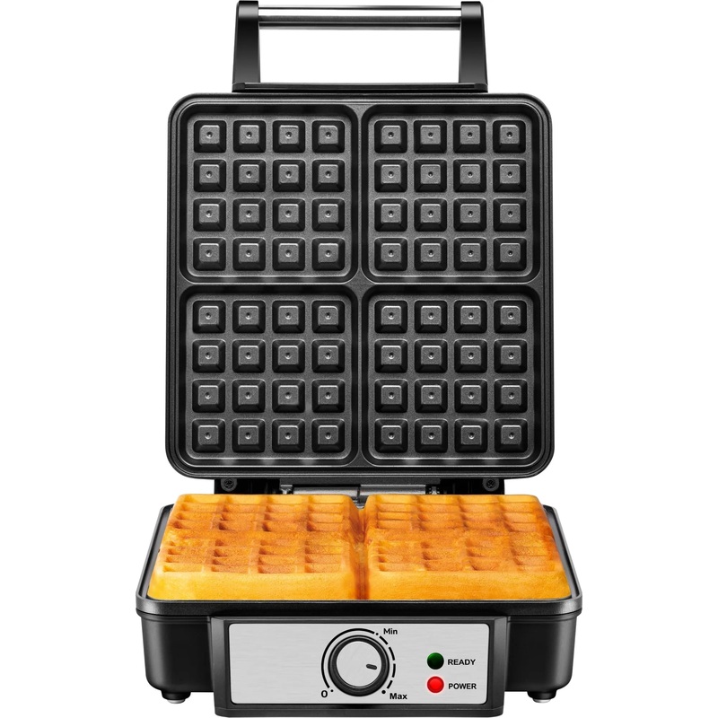 Chefman 4-Slice Belgian Waffle Maker with Adjustable Temperature and Nonstick Plates – Black