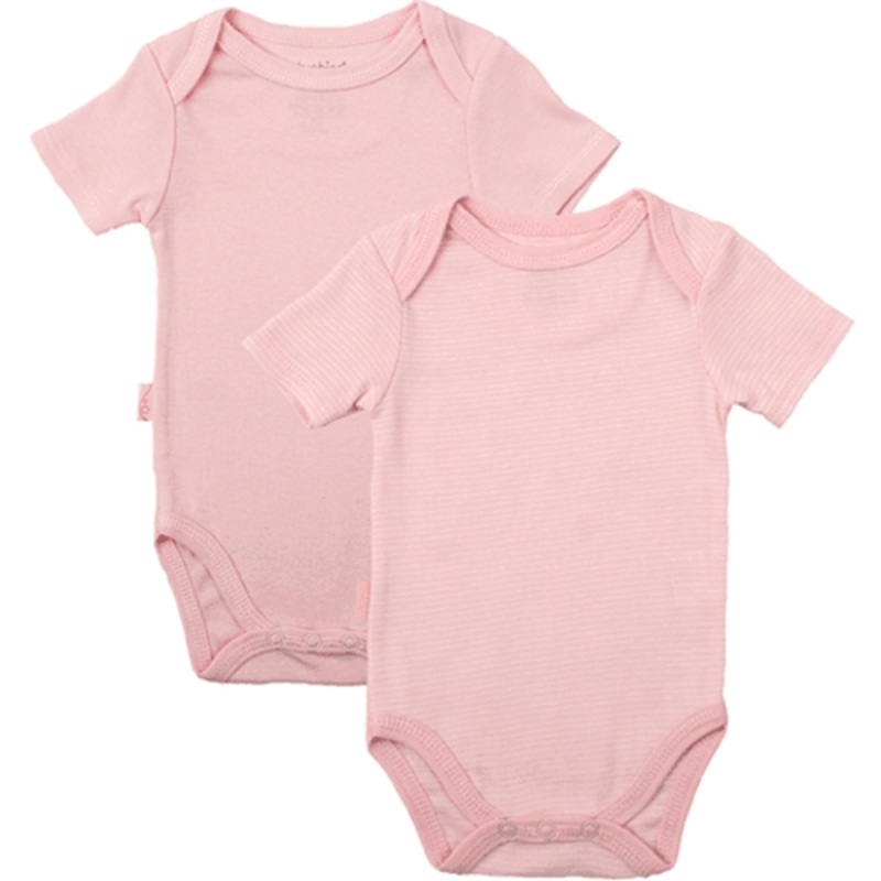 Kushies Baby Short Sleeve Solid/Stripe Bodysuit in Pink- 6 Months