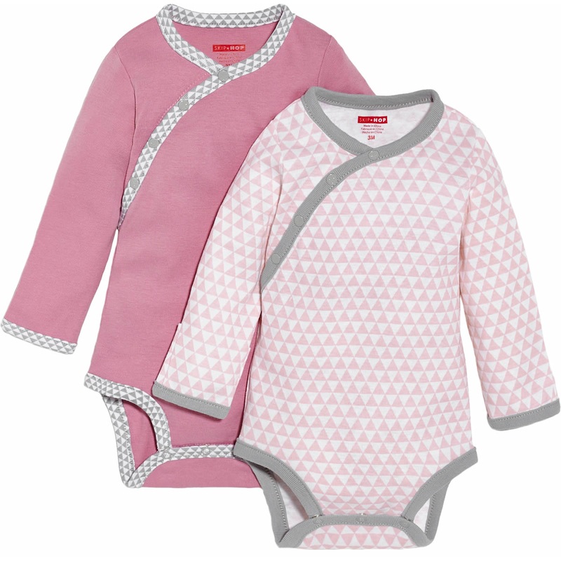 Skip Hop Petite Triangles 2-Pack Long Sleeve Bodysuits – Pink (Newborn)