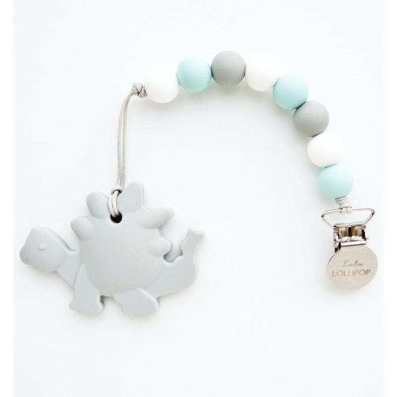 Loulou Lollipop Silicone Teether with Clip – Dino Grey