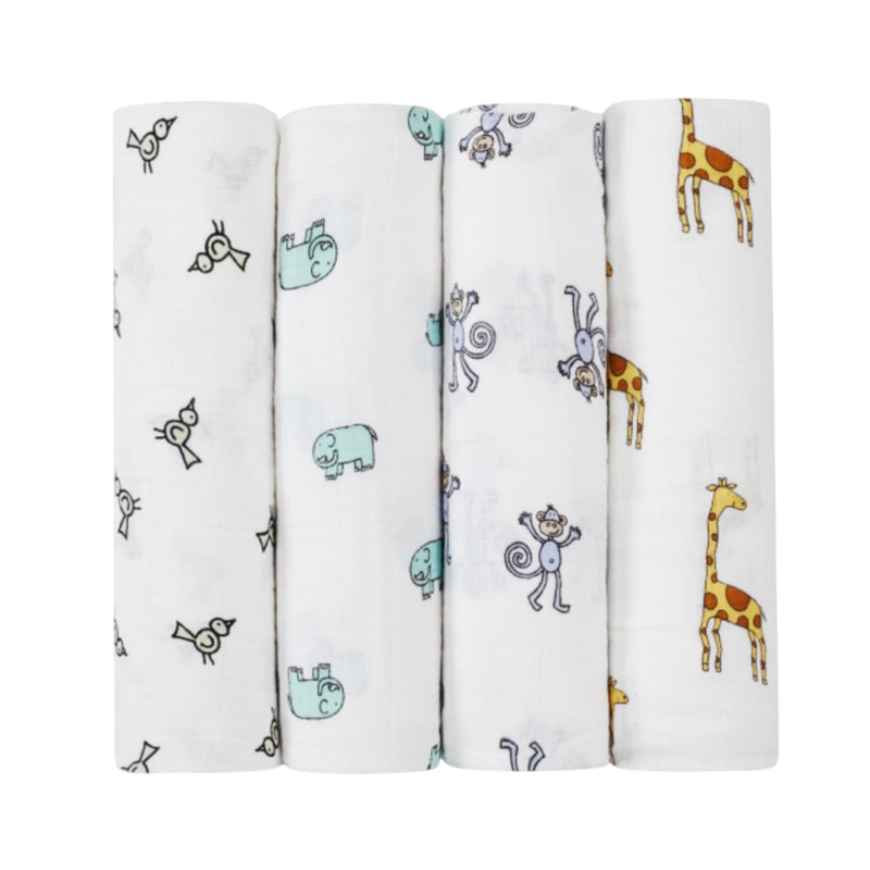Aden + Anais Cotton Muslin Swaddle, 4pk, Jungle Jam