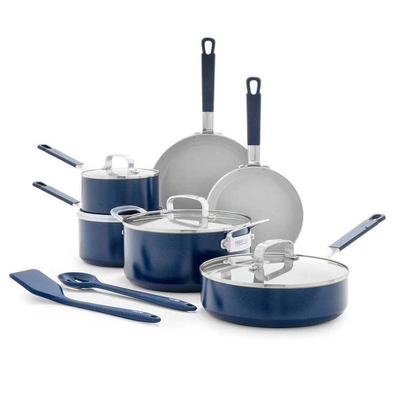 Bobby Flay 12pc Ceramic Nonstick Aluminum Cookware Set- Oxford Blue