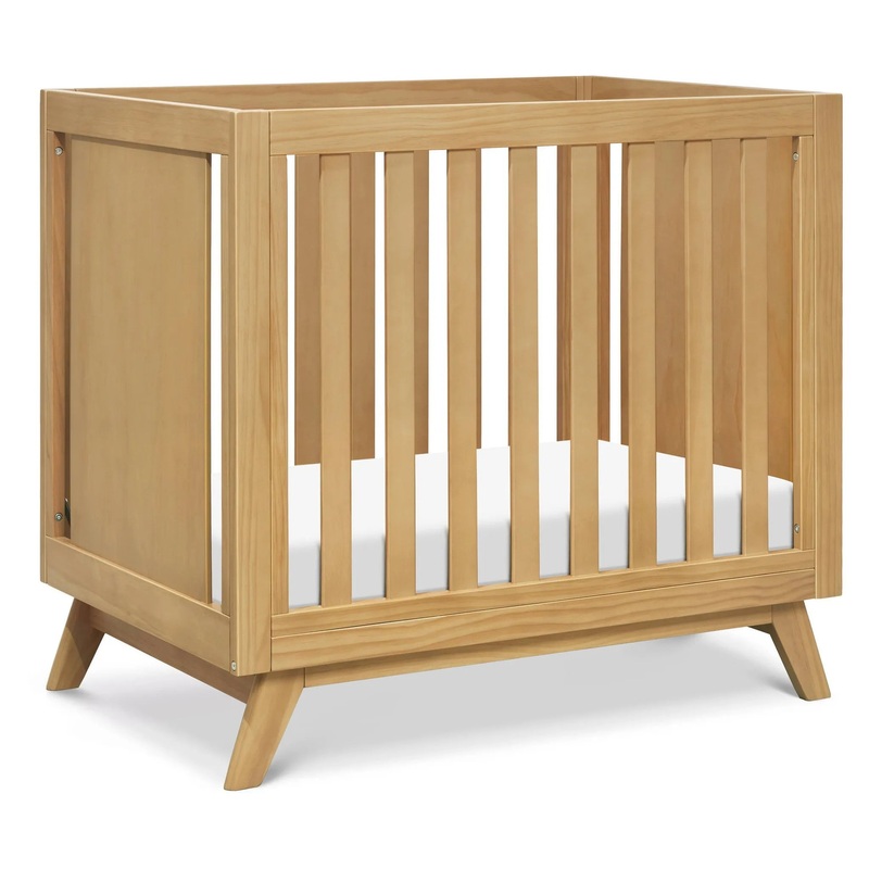Otto 3-in-1 Convertible Mini Crib with 4″ Mattress – Honey