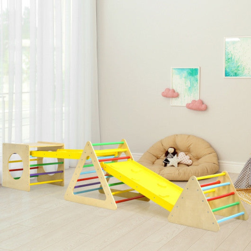 5 in 1 Kids Triangle Climber Play Gym Set With 2 Ramps