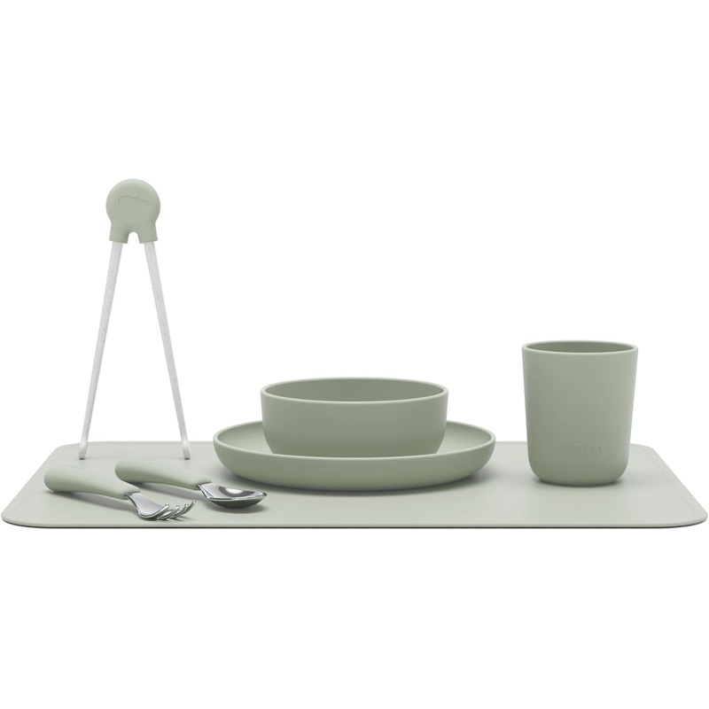 Big Bites Kids Dinnerware Full Set – Sage (7 Pieces)
