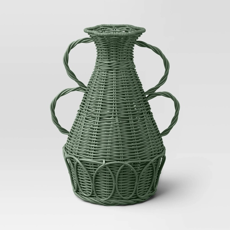 Coastal Small Rattan Vase – Blue