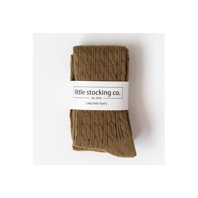 Little Stocking Co Olive Cable Knit Tights
