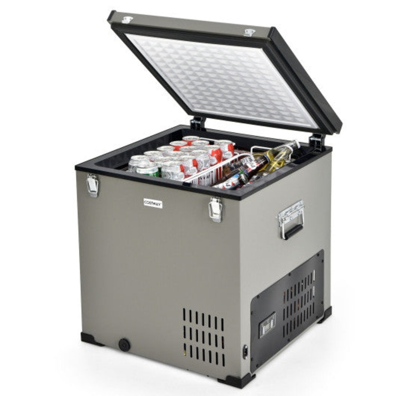 68 Quart Portable Car Refrigerator With DC and AC Adapter-Gray