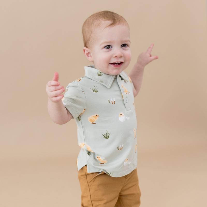 Toddler Short Sleeve Polo in Aloe Chick