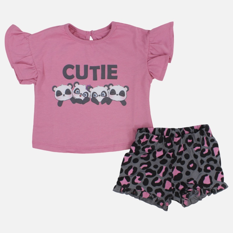 Baby Girls Cotton Pajama Set  Dusty Pink with Cute Pandas Print