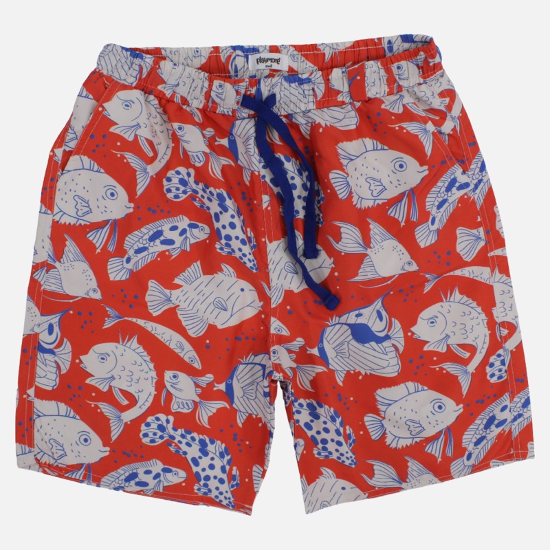 Boys Swimsuit  Red with Fish Print