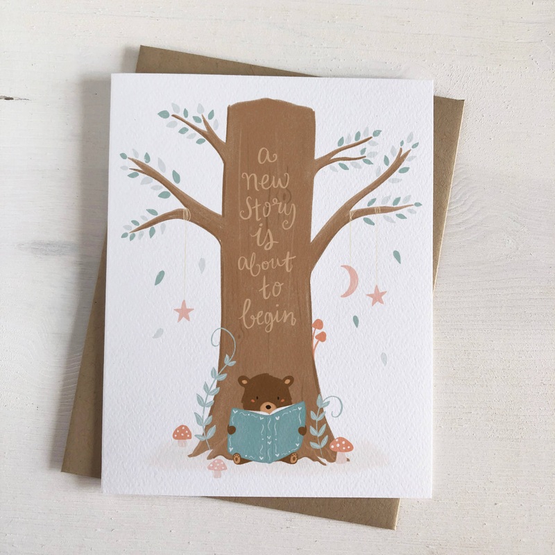 Fabled Forest – New Baby Greeting Card – A New Story (Bookish Bear)