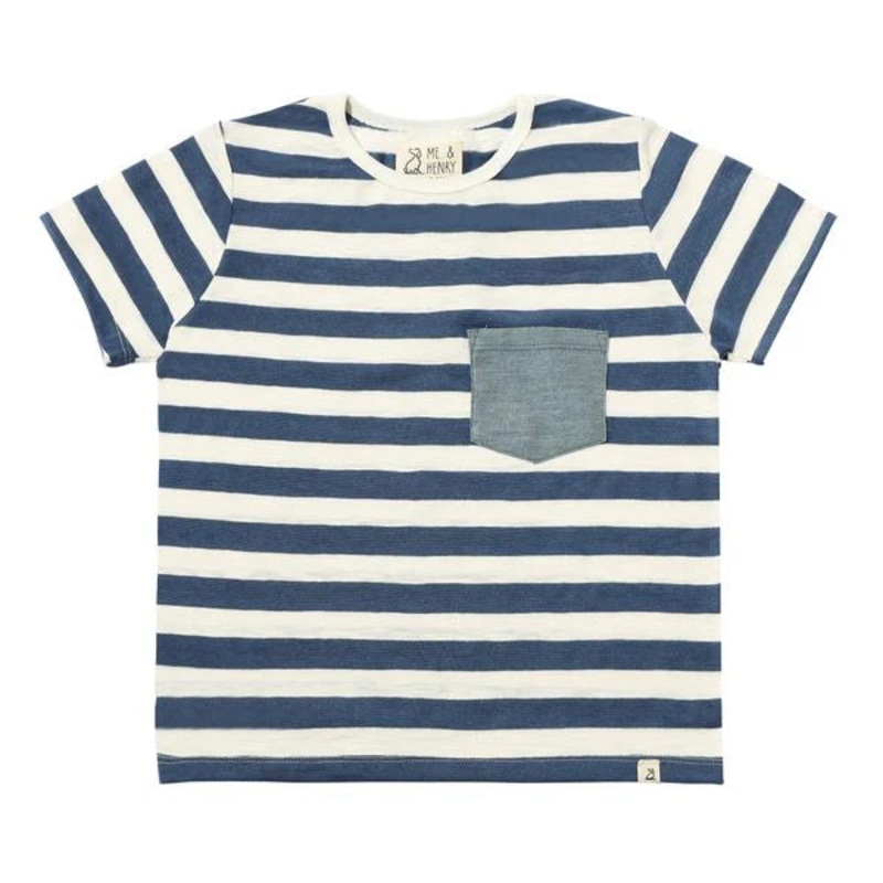 Fowey Pocketed Tee – Blue & White Wide Strip