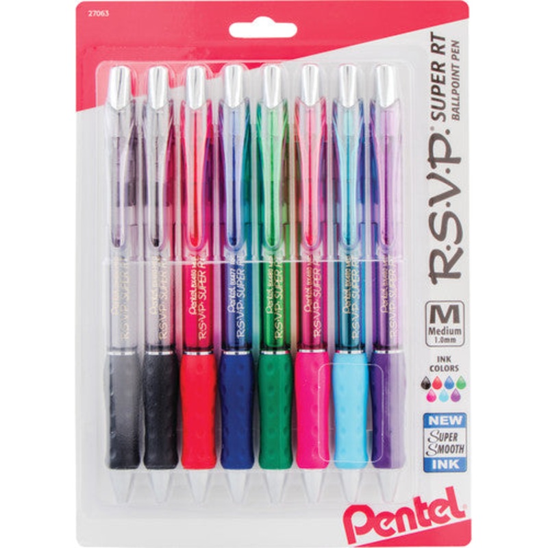 Pentel R.S.V.P. Super RT Retractable Ballpoint Pen, Assorted, Pack of 8