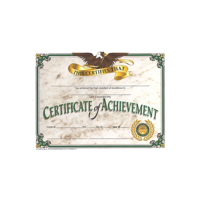 Certificate of Achievement, 8.5″ x 11″ – Pack of 30