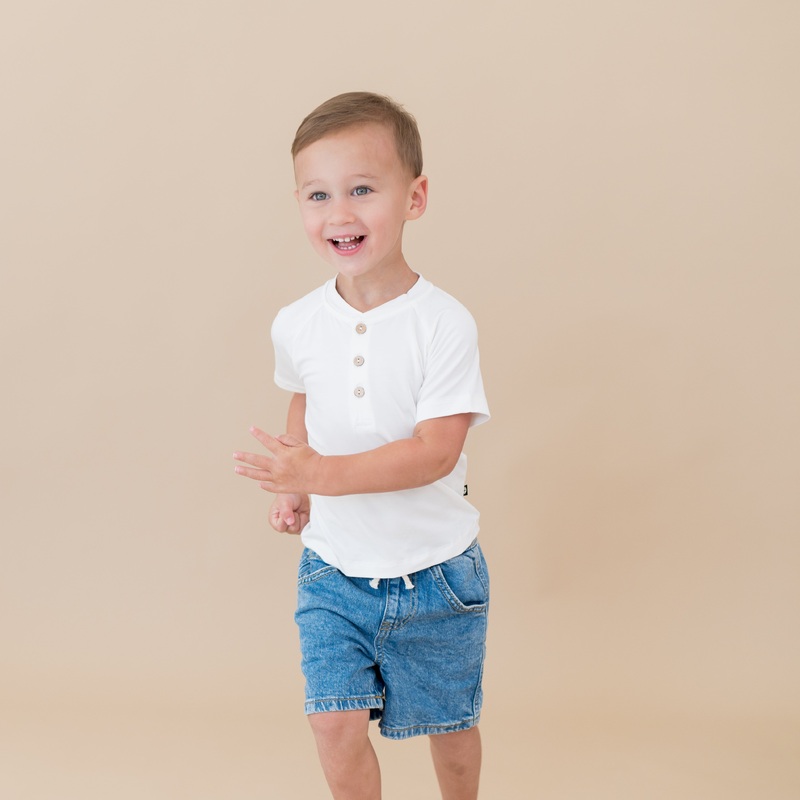 Short Sleeve Toddler Henley Tee in Cloud
