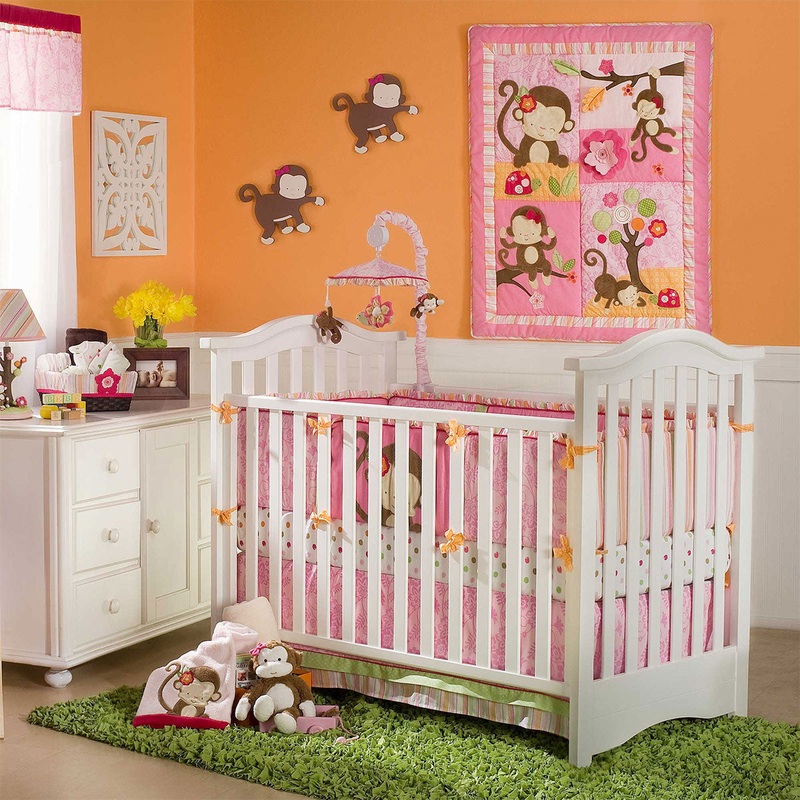 KidsLine Miss Monkey 4 Piece Crib Bedding Set