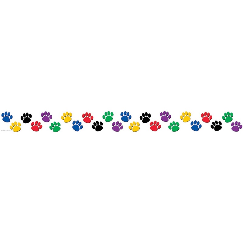 Colorful Paw Prints Straight Border