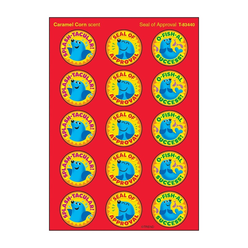 Seal of Approval, Caramel Corn scent Scratch ‘n Sniff Stinky Stickers  Large Round