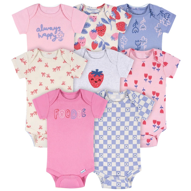 8-Pack Baby Girls Berry Happy Short Sleeve Onesies Bodysuits