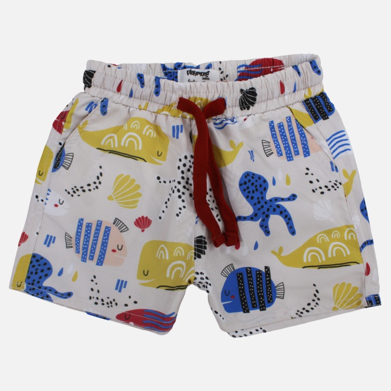 Baby Boys Swimsuit  Beige with Fish Print