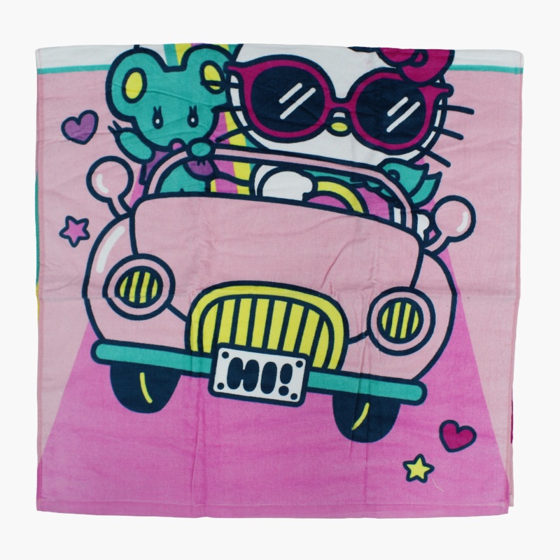 Girls Beach Towel  Pink with Hello Kitty Print (70×140 cm)