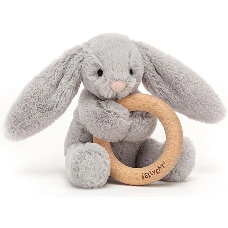 Jellycat Bashful Grey Bunny Wooden Ring Toy