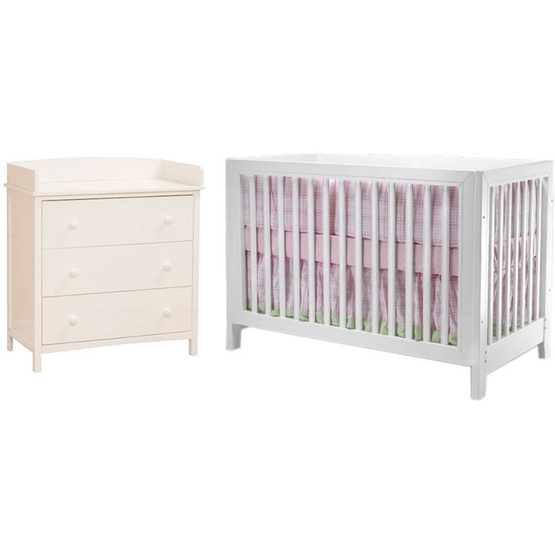 SB2 Jordan 2 Piece Nursery Set in White – Crib & Simple 3 Drawer Dresser