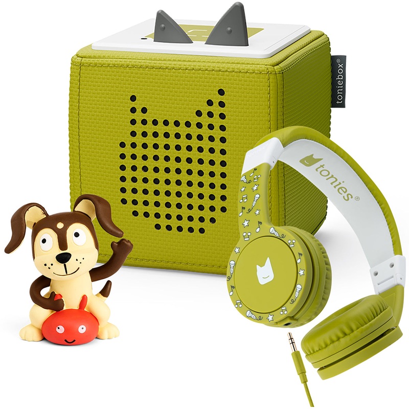 Tonies Toniebox Playtime Puppy Starter Set + Headphone Bundle – Green with Audio Character (3y+)